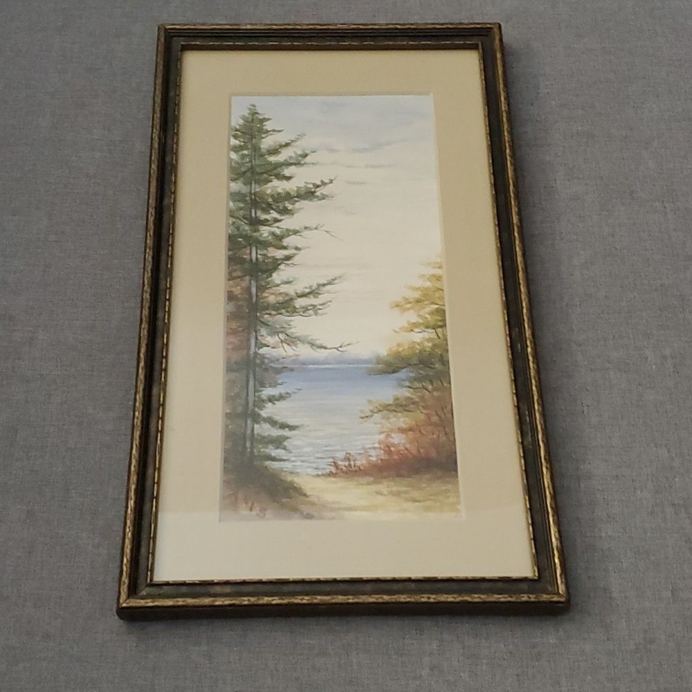Old Vintage original signed art professionally bordered framed 7-1/4"x12-1/2"